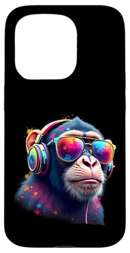 Bunter Affe mit Kopfhörer & Brille Musikalischer Affe Hülle für iPhone 15 Pro von Funny Monkey Lover Shirt For Men Women And Kids