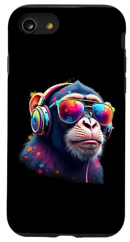 Hülle für iPhone SE (2020) / 7 / 8 Bunter Affe mit Kopfhörer & Brille Musikalischer Affe von Funny Monkey Lover Shirt For Men Women And Kids