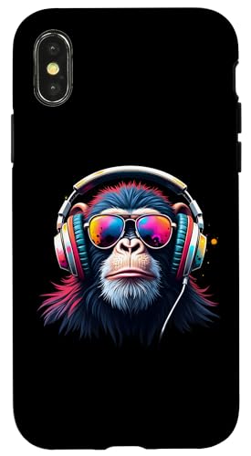 Hülle für iPhone X/XS Bunter Affe mit Kopfhörer & Brille Musikalischer Affe von Funny Monkey Lover Shirt For Men Women And Kids