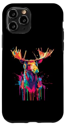 Hülle für iPhone 11 Pro Elchliebhaber Pop Art trägt Kopfhörer Lustiger Elch von Funny Moose Lovers Designs