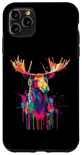 Hülle für iPhone 11 Pro Max Elchliebhaber Pop Art trägt Kopfhörer Lustiger Elch von Funny Moose Lovers Designs