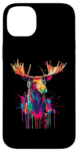 Hülle für iPhone 14 Plus Elchliebhaber Pop Art trägt Kopfhörer Lustiger Elch von Funny Moose Lovers Designs