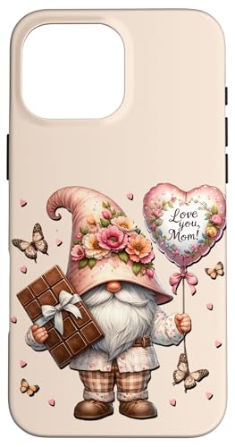 Hülle für iPhone 16 Pro Max Mothers Day Gnome With Love You Mom Balloon And Chocolate von Funny Mothers Day Gifts Funny Gnome For Garden Mom