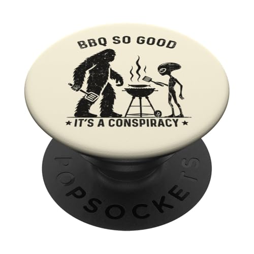 Bigfoot UFO Humor Grillen Grafik für Parodie BBQ Meme Lover PopSockets Klebender PopGrip von Funny Outdoor Bigfoot Alien Grilling Clothes