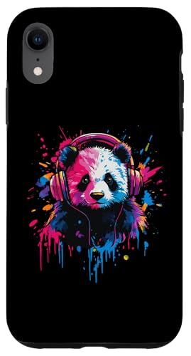 Hülle für iPhone XR Panda Bear Lover Pop Art trägt Kopfhörer Lustiger Pandabär von Funny Panda Bear Lovers Designs