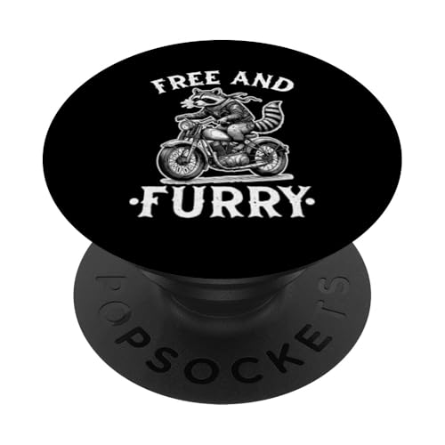 Free And Furry Racoon Motorradfahrer Biker Waschbär PopSockets mit austauschbarem PopGrip von Funny Raccoon Motorcycle Designs