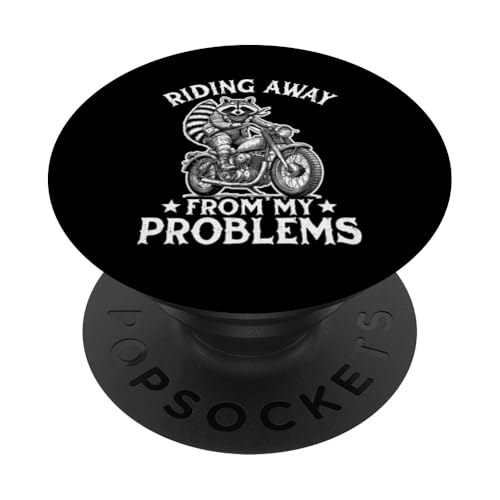 Riding Away From My Problems Motorradfahrer Waschbär PopSockets mit austauschbarem PopGrip von Funny Raccoon Motorcycle Designs