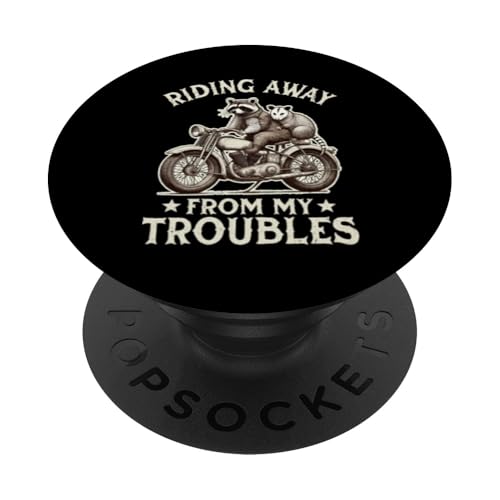 Riding Away From Our Troubles Motorrad Opossum Raccoon PopSockets mit austauschbarem PopGrip von Funny Raccoon Motorcycle Designs