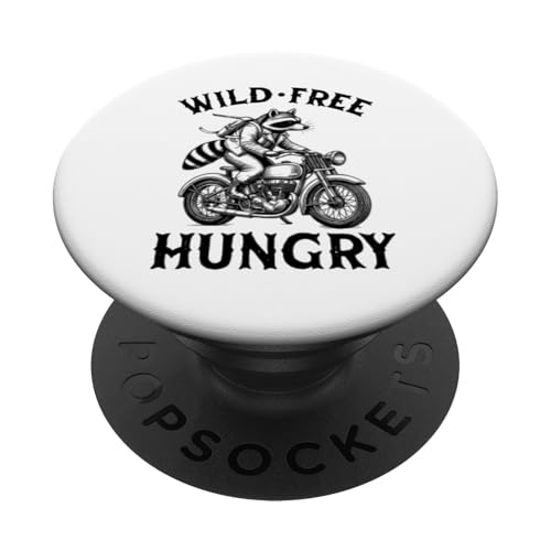 Wild Free Hungry Motorradfahrer Biker Waschbär PopSockets mit austauschbarem PopGrip von Funny Raccoon Motorcycle Designs