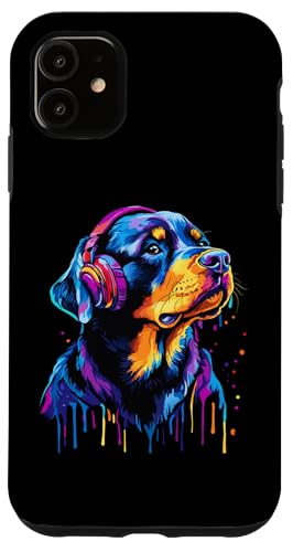 Hülle für iPhone 11 Rottweiler Lover Pop Art trägt Kopfhörer Lustiger Rottweiler von Funny Rottweiler Lovers Designs