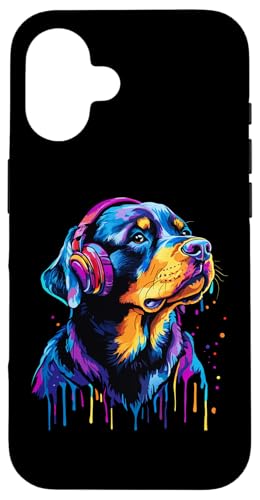 Hülle für iPhone 16 Rottweiler Lover Pop Art trägt Kopfhörer Lustiger Rottweiler von Funny Rottweiler Lovers Designs