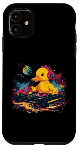 Hülle für iPhone 11 Gummiente Plattenspieler DJ Musik DJ Rubber Duckie Aquarell von Funny Rubber Ducky Rubber Duck Lover