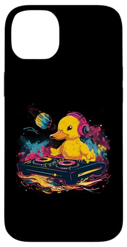 Hülle für iPhone 14 Plus Gummiente Plattenspieler DJ Musik DJ Rubber Duckie Aquarell von Funny Rubber Ducky Rubber Duck Lover