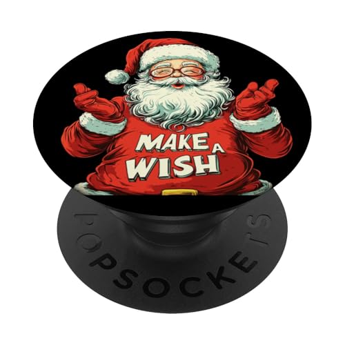 Der Weihnachtsmann macht Freude mit seiner Make a Wish Speech PopSockets Klebender PopGrip von Funny Santa Claus Wish