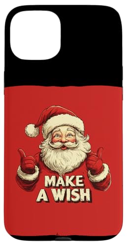 Hülle für iPhone 15 Plus Lustiges, festliches Weihnachtsmann-Kostüm mit Aufschrift "Make a Wish" von Funny Santa Claus Wish