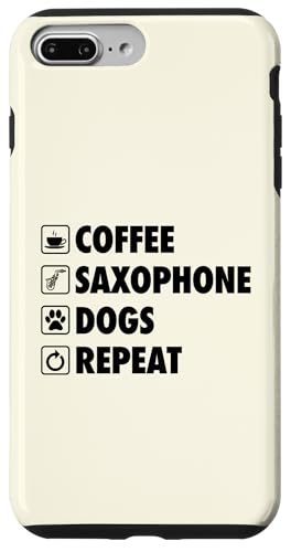 Hülle für iPhone 7 Plus/8 Plus Kaffeesaxophon Hunde wiederholen das Leben einfache Basis-Symbole von Funny Saxophone Instrument Player Band Merch
