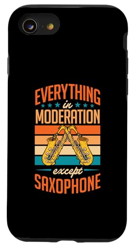 Hülle für iPhone SE (2020) / 7 / 8 Alles in Maßen außer Saxophon im Retro-Stil von Funny Saxophone Instrument Player Band Merch