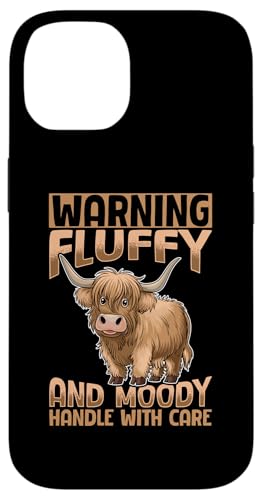 Hülle für iPhone 14 Schottisches Hochlandkuh Achtung: flauschig und launisch, Griff inkl von Funny Scottish Highland Cow Graphics Co.