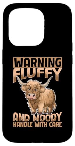 Hülle für iPhone 15 Pro Schottisches Hochlandkuh Achtung: flauschig und launisch, Griff inkl von Funny Scottish Highland Cow Graphics Co.