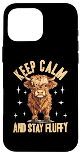 Hülle für iPhone 16 Pro Max Schottische Highland Cow Keep calm and stay Fluffy von Funny Scottish Highland Cow Graphics Co.