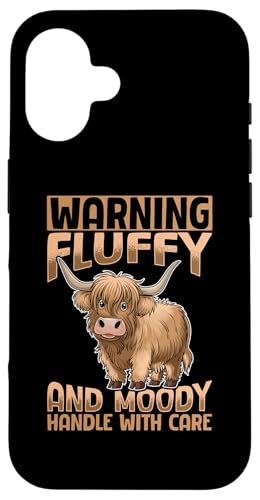 Hülle für iPhone 16 Schottisches Hochlandkuh Achtung: flauschig und launisch, Griff inkl von Funny Scottish Highland Cow Graphics Co.