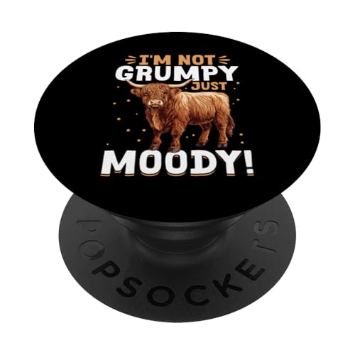 Schottische Highland Cow I´m not grumpy, just moody! PopSockets Klebender PopGrip von Funny Scottish Highland Cow Graphics Co.