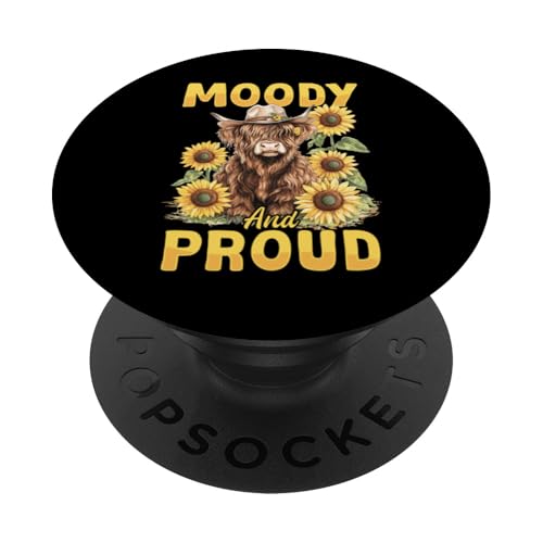 Schottische Hochlandkuh Moody and Proud PopSockets Klebender PopGrip von Funny Scottish Highland Cow Graphics Co.