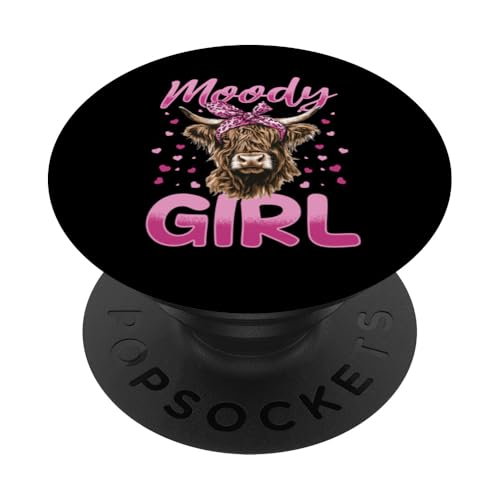 Schottisches Highland Cow Moody Girl PopSockets Klebender PopGrip von Funny Scottish Highland Cow Graphics Co.