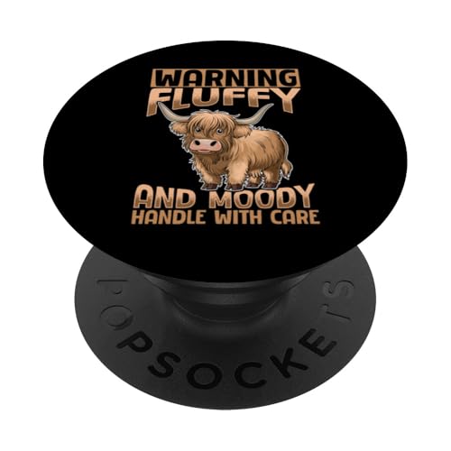 Schottisches Hochlandkuh Achtung: flauschig und launisch, Griff inkl PopSockets Klebender PopGrip von Funny Scottish Highland Cow Graphics Co.