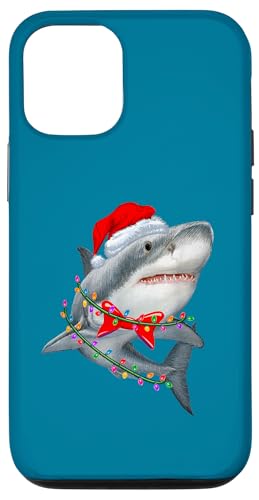 Hülle für iPhone 12/12 Pro Hai mit Weihnachtsmütze und Lichterketten – Xmas Haifisch von Funny Shark Lover Family Christmas Shirts & Gifts