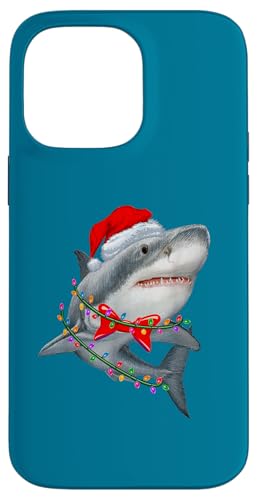 Hülle für iPhone 14 Pro Max Hai mit Weihnachtsmütze und Lichterketten – Xmas Haifisch von Funny Shark Lover Family Christmas Shirts & Gifts