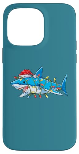 Hülle für iPhone 14 Pro Max Lustiger Weihnachts-Hai mit Lichterkette und Nikolaus-Mütze von Funny Shark Lover Family Christmas Shirts & Gifts