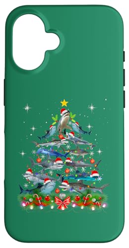 Hülle für iPhone 16 Lustiger Hai-Weihnachtsbaum mit Weihnachtsbeleuchtung - Xmas von Funny Shark Lover Family Christmas Shirts & Gifts