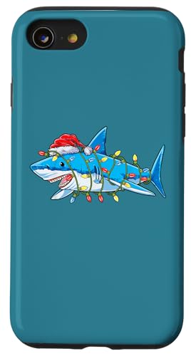 Hülle für iPhone SE (2020) / 7 / 8 Lustiger Weihnachts-Hai mit Lichterkette und Nikolaus-Mütze von Funny Shark Lover Family Christmas Shirts & Gifts