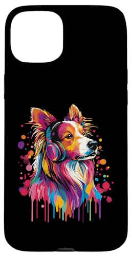 Hülle für iPhone 15 Plus Shetland Sheepdog Art Kopfhörer Funny Shetland Sheepdog von Funny Shetland Sheepdog Lovers Designs