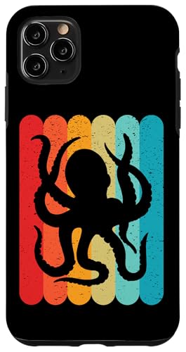 Hülle für iPhone 11 Pro Max Octopus Silhouette Retro Vintage Linien 70er 80er Jahre Used-Look von Funny Silhouettes in Designs with Retro Lines