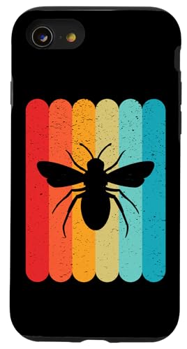 Hülle für iPhone SE (2020) / 7 / 8 Bee Silhouette Retro Vintage Linien 70er 80er Jahre Distressed von Funny Silhouettes in Designs with Retro Lines