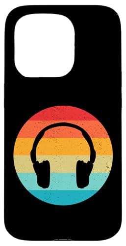 Hülle für iPhone 15 Pro Kopfhörer Silhouette Retro Vintage Sunset 80er Jahre Distressed von Funny Silhouettes in Retro Sunset Designs