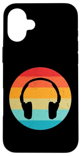 Hülle für iPhone 16 Plus Kopfhörer Silhouette Retro Vintage Sunset 80er Jahre Distressed von Funny Silhouettes in Retro Sunset Designs