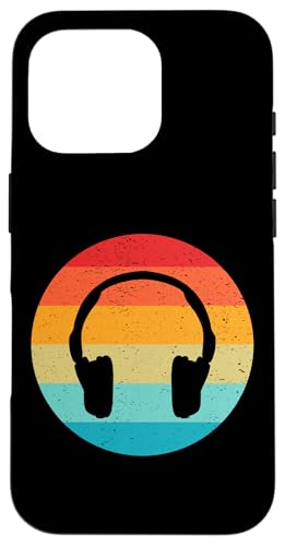 Hülle für iPhone 16 Pro Kopfhörer Silhouette Retro Vintage Sunset 80er Jahre Distressed von Funny Silhouettes in Retro Sunset Designs