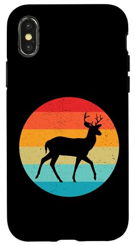 Hülle für iPhone X/XS Hirsch-Silhouette Retro Vintage Sonnenuntergang 70er 80er Jahre Used-Look von Funny Silhouettes in Retro Sunset Designs