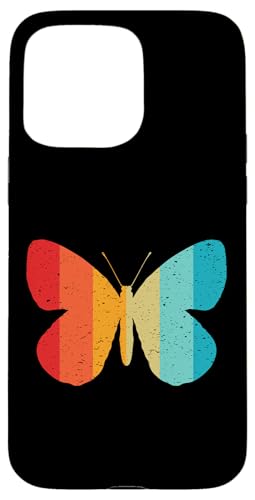 Hülle für iPhone 15 Pro Max Schmetterling Silhouette Retro Vintage Style 70er 80er Jahre Used-Look von Funny Silhouettes in Retro Vintage Designs