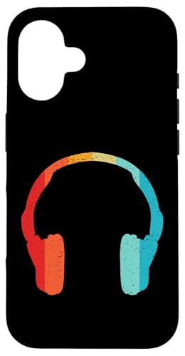 Hülle für iPhone 16 Kopfhörer Silhouette Retro Vintage Style 70er 80er Jahre Distressed von Funny Silhouettes in Retro Vintage Designs