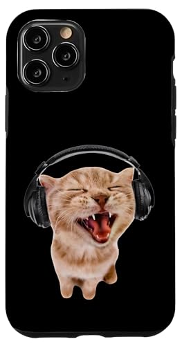 Hülle für iPhone 11 Pro Dumme Katze mit Kopfhörern von Funny Silly Cat Memes by The Meme Factory