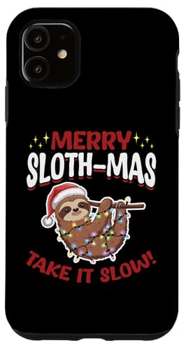 Hülle für iPhone 11 Faultier Weihnachtstier Frohe Faultier-Mas, nimm es langsam! von Funny Sloth X-mas Graphics Co.