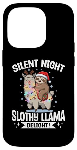 Hülle für iPhone 14 Pro Faultier Lama Weihnachten Stille Nacht, Faultier Lama Freude! von Funny Sloth X-mas Graphics Co.