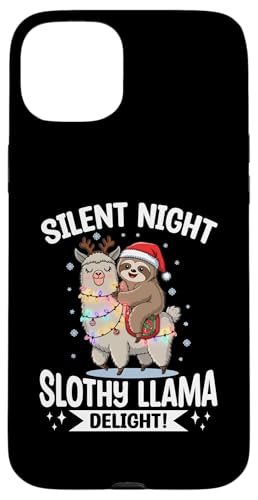 Hülle für iPhone 15 Plus Faultier Lama Weihnachten Stille Nacht, Faultier Lama Freude! von Funny Sloth X-mas Graphics Co.