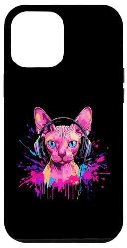 Hülle für iPhone 12 Pro Max Sphynx Katzenliebhaber Pop Art trägt Kopfhörer Lustige Sphynx Katze von Funny Sphynx Cat Lovers Designs