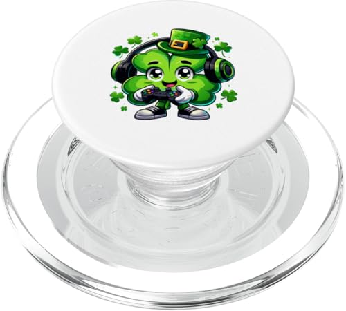 St Patrick Day Lucky Shamrock Holding Gaming Controller Jungen PopSockets PopGrip für MagSafe von Funny St Patrick's Day Shamrock Gaming Irish tees