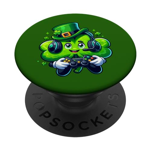 St. Patrick's Day Lucky Shamrock Gamer Video Irish Boys Kids PopSockets Klebender PopGrip von Funny St Patrick's Day Shamrock Gaming Irish tees